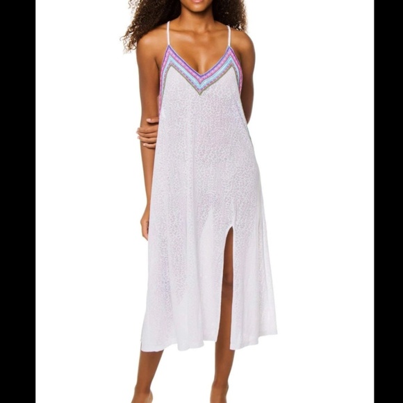 Pitusa Slip Dress Beach Wear White Print Spaghetti Straps Swim Cover Peruvian OS - Picture 1 of 15